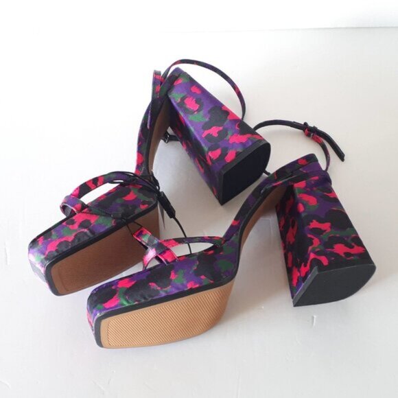NWT Zara multicolour abstract print chunky platform heeled sandal, EU 38 - Picture 12 of 15